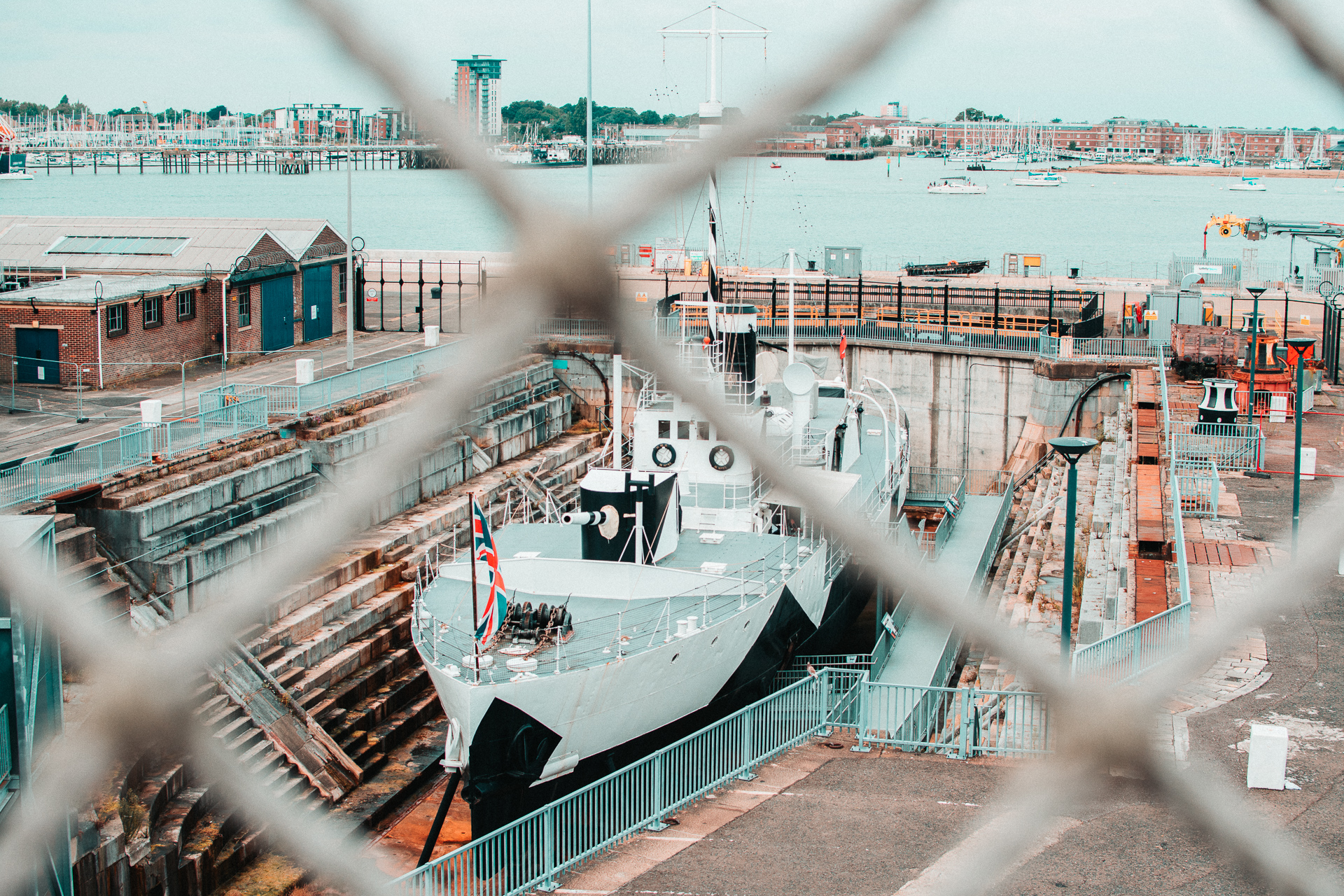 The HMS M.33 taken from the deck of the Victory at Portsmouth Historic Dockyard, Portsmouth